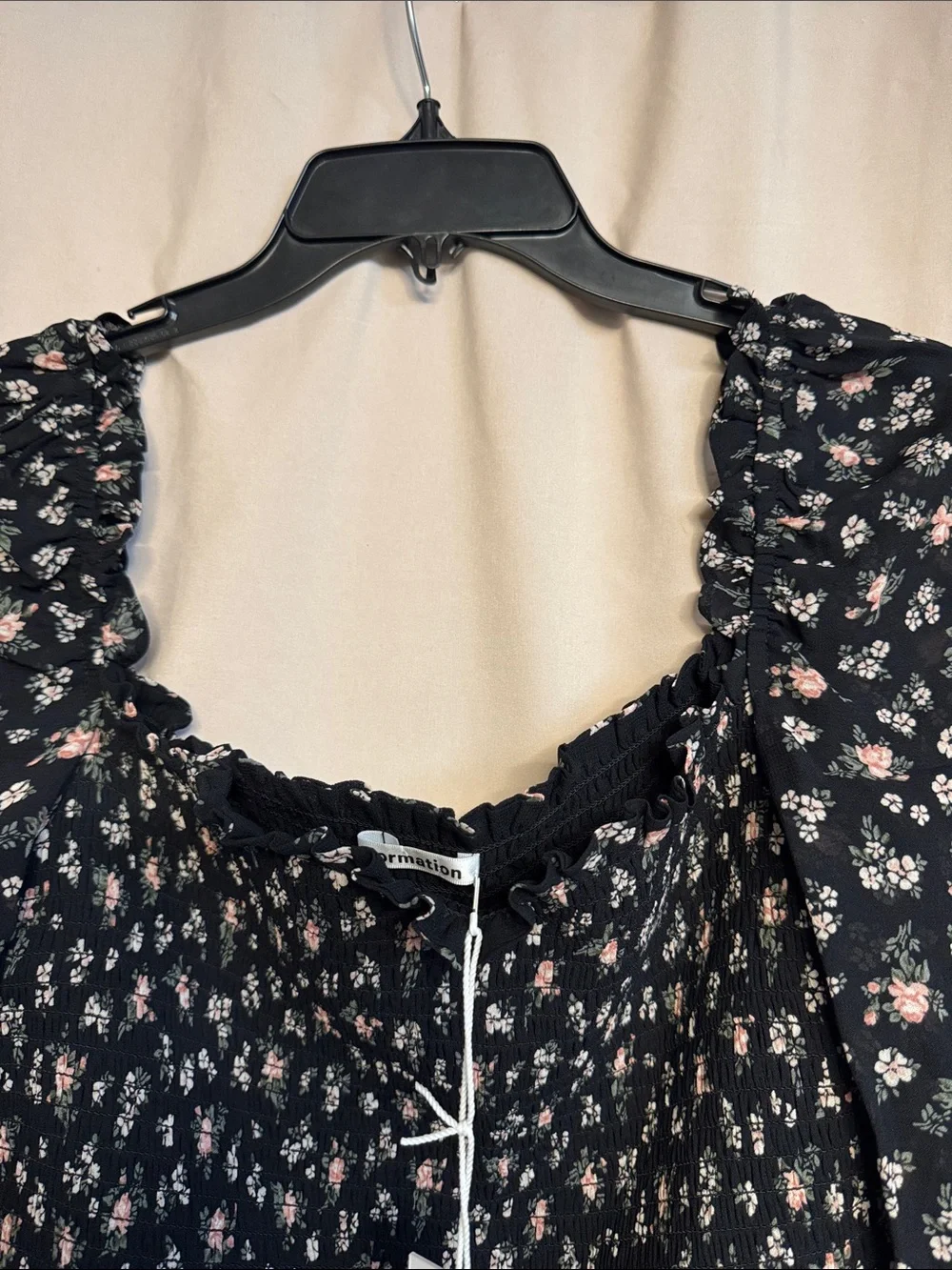 Reformation Pinto Smocked Square-Neck Top, Size XL, Color Freesia (Black/Blush